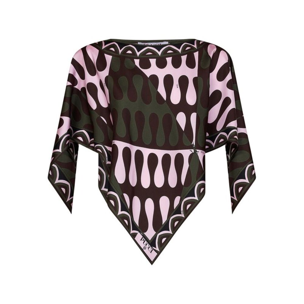 Pucci Women Khaki And Pink Leocorno-Print Silk Twill Kaftan Top